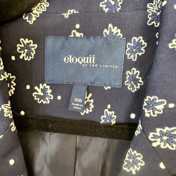 Eloquii by The Limited Womens Navy Blue Paisley Lightweight 1 Button Blazer 16W - Picture 3 of 14